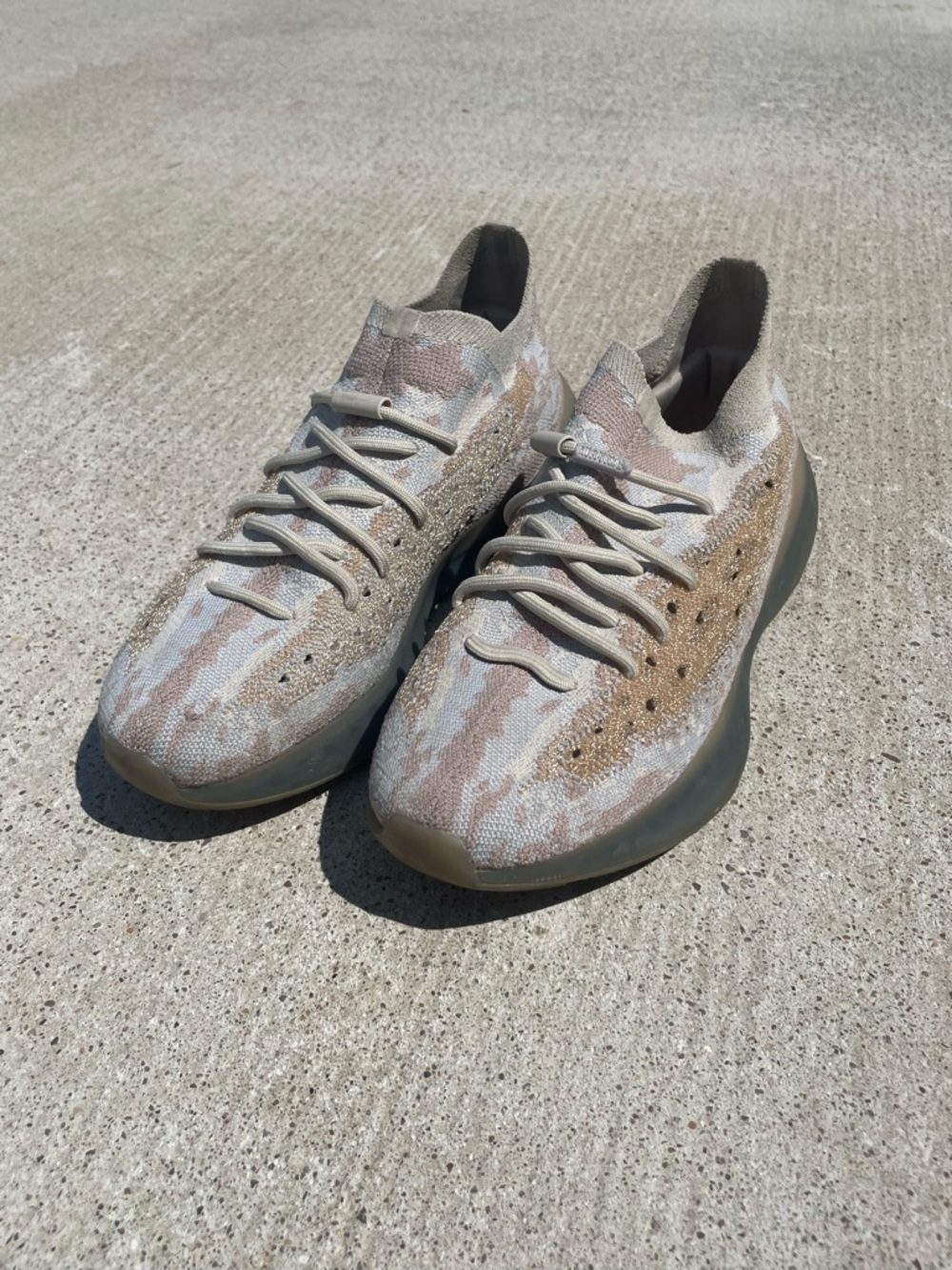 adidas Knit Low-Top Sneakers in Tan and Gray YEEZY BOOST 380